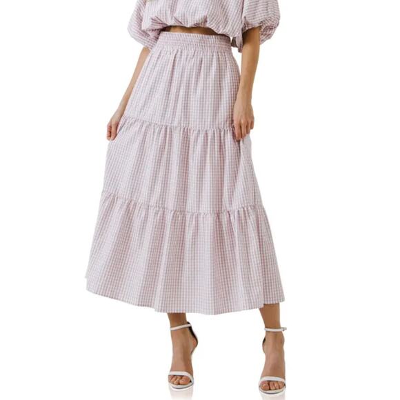 English Factory Picot Stitch Tiered Maxi Skirt - Picture 1 of 6